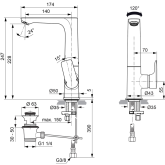 Ideal Standard CONNECT Air A7020AA umývadlová batéria s otočným vývodom s výpustou
