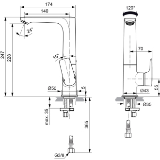Ideal Standard CONNECT Air A7023AA umývadlová batéria s otočným vývodom bez výpuste