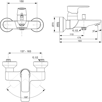 Ideal Standard CONNECT Air A7033AA vaňová batéria