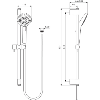 Ideal Standard IDEALRAIN B2234A EVO DIAMOND sprchový set 60cm 3funkčný sprchou/11,5 cm/