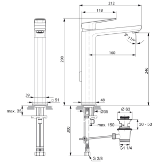 Ideal Standard TONIC II A6328AA batéria umývadlová s výpustou-vysoká