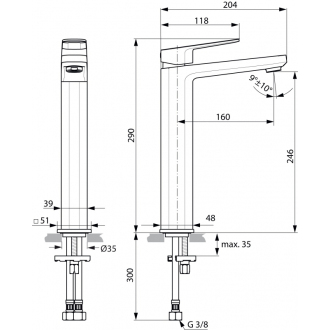 Ideal Standard TONIC II A6329AA batéria umývadlová bez výpuste - vysoká