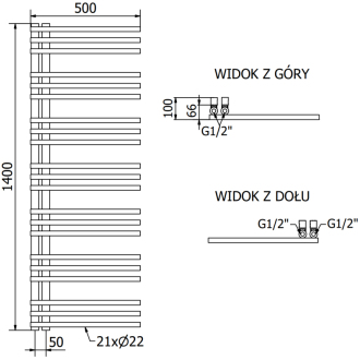 Mexen Neptún kúpeľňový radiátor 1400 x 500 mm, 420 W, chróm - W101-1400-500-00-01