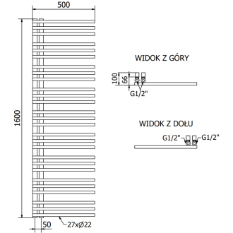 Mexen Neptún kúpeľňový radiátor 1600 x 500 mm, 523 W, zlatý - W101-1600-500-00-50