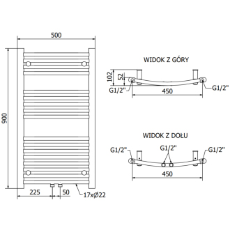 Mexen Ares kúpeľňový radiátor 900 x 500 mm, 372 W, chróm - W102-0900-500-00-01