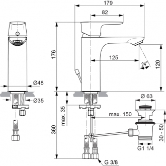 Ideal Standard CONNECT Air A7053AA umývadlová GRANDE batéria s výpustou