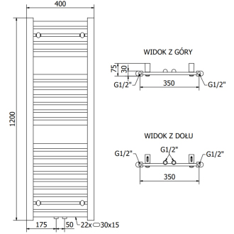 Mexen Hades kúpeľňový radiátor 1200 x 400 mm, 367 W, chróm - W104-1200-400-00-01