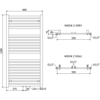 Mexen Hades kúpeľňový radiátor 1200 x 600 mm, 520 W, chróm - W104-1200-600-00-01