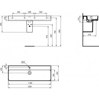 Ideal Standard STRADA II T300601 umývadlo 120x43 s otvorom