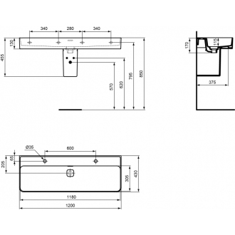 Ideal Standard STRADA II T359501 umývadlo 120x43 s 2 otvormi