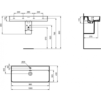 Ideal Standard STRADA II T300201 umývadlo 100x43 s otvorom