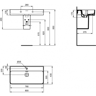 Ideal Standard STRADA II T300101 umývadlo 80x43 s otvorom