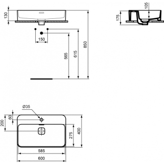 Ideal Standard STRADA II T299801 umývadlo na dosku 60x40 cm s otvorom