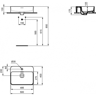 Ideal Standard STRADA II T296601 umývadlo na dosku 50x40 cm s otvorom