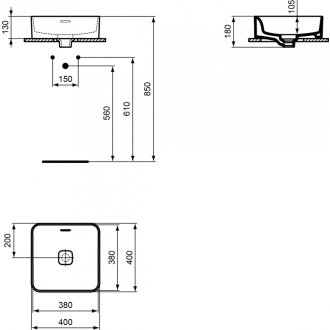 Ideal Standard STRADA II T296301 umývadlo na dosku 40x40 cm s prepadom