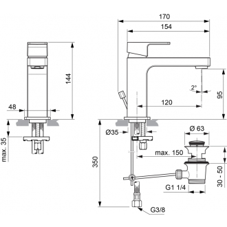 Ideal Standard EDGE A7101AA umývadlová batéria s výpustou, slim