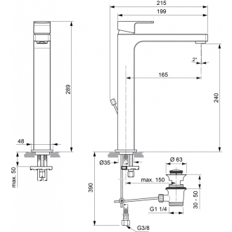 Ideal Standard EDGE A7112AA umývadlová batéria vysoká s výpustou, slim
