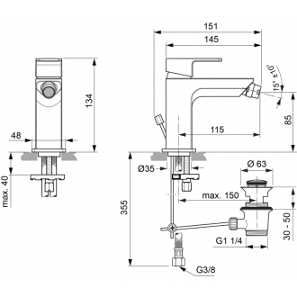 Ideal Standard EDGE A7118AA bidetová batéria s výpustom/slim