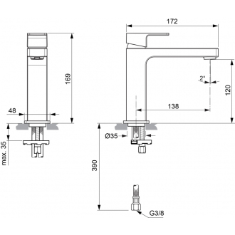 Ideal Standard EDGE A7108AA GRANDE umývadlová batéria bez výpustu , slim