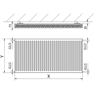 Mexen C21 doskový radiátor 500 x 500 mm, bočné pripojenie, 554 W, biely - W421-050-050-00