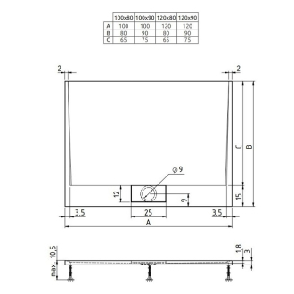 Teiko DANTE-K Sprchová vanička 100x80x3, liaty mramor biela