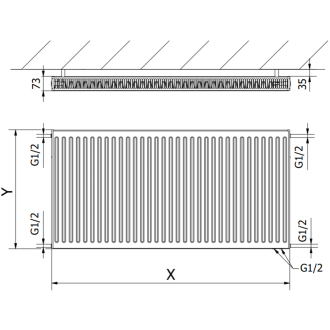 Mexen CV21 doskový radiátor 500 x 800 mm, spodné pripojenie, 886 W, biely - W621-050-080-00