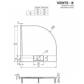 Teiko VENTE-K Sprchová vanička 90x90x3, liaty mramor biela