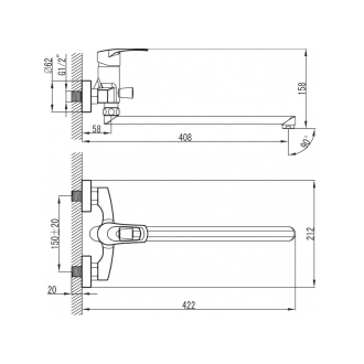 Novaservis Vaňová paneláková batéria 150 mm BRADO chróm 80071/1,0