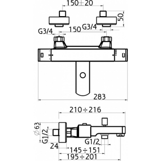 Novaservis Vaňová termostatická batéria, 150 mm bez príslušenstva chróm 2820/1,0