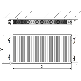 Mexen C22 doskový radiátor 300 x 1300 mm, bočné pripojenie, 1213 W, čierny - W422-030-130-70