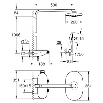 GROHE Rainshower 26250LS0 Sprchový systém SmartControl s termostatickou batériou, biela