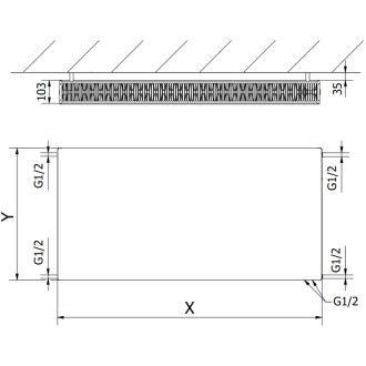 Oceľový radiátor Mexen Flat CVF22 400x500, spod. príp., 569 W, čierny W622F-040-050-70