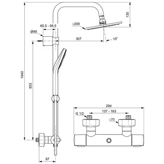 Ideal Standard IDEALRAIN A6985AA EVO DIAMOND sprchový systém 3funkčnou sprchou/11,5 cm/