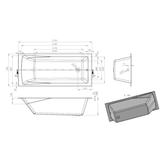 Vaňa Savero PLUS SLIM 170/75 BEZ nôh SAV1700PLUS
