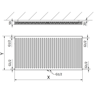 Mexen CC11 radiátor 500x600, spodné stredné pripojenie, 478 W, biely W6C11-050-060-00