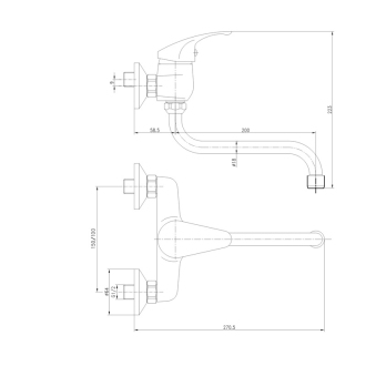 Mereo Sonáta drezová batéria nástenná 100 mm s ramienkom pr. 18 mm - 180 mm M-CB301A01N