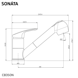 Mereo Sonáta drezová batéria stojanková s výsuvnou sprchou M-CB350N