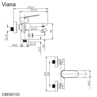 Mereo Viana vaňová batéria nástenná 150 mm bez príslušenstva M-CBE90103
