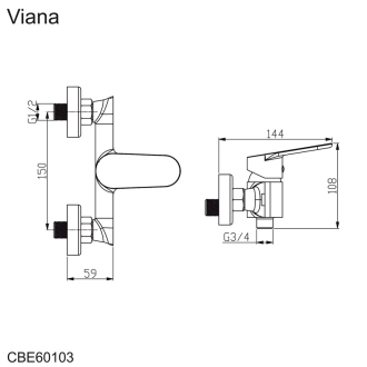 Mereo Viana sprchová batéria nástenná 150 mm bez príslušenstva M-CBE60103