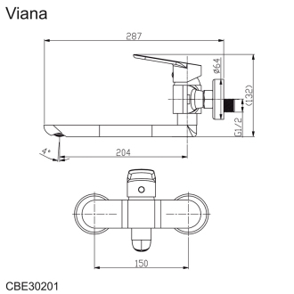 Mereo Viana drezová batéria nástenná 150 mm s ramienkom plochým rovným 200 mm M-CBE30201