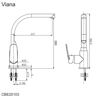 Mereo Viana drezová batéria stojanková s ramienkom nad pákou, výška 306 mm M-CBE20103