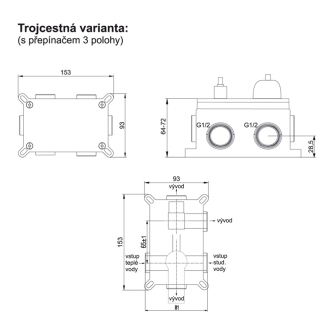 Mereo Eve sprchová batéria podomietková s trojcestným prepínačom, Mbox M-CBV60157C
