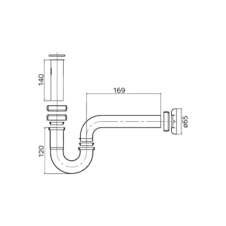 Mereo Umývadlový sifón okrúhly U, 5/4" x priemer 32 mm, celokovový, chrómovaný M-CH14