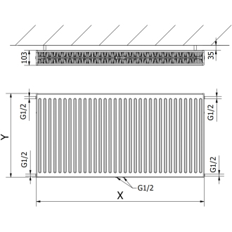 Mexen CC22 radiátor 900x900, spodné stredné pripojenie, 2056 W, biely W6C22-090-090-00