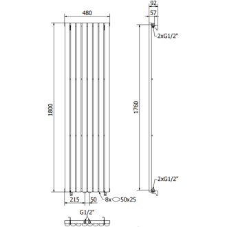 Dekoratívny radiátor Mexen Oregon 1800 x 480 mm, 805 W, antracit - W202-1800-490-00-66