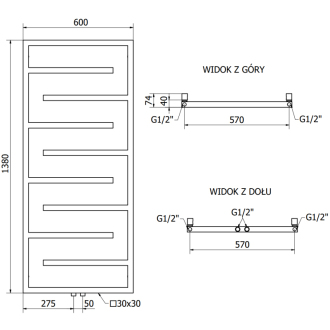 Dekoratívny radiátor Mexen Orlando 1380 x 600 mm, 499 W, antracit - W207-1380-600-00-66