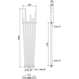 Dekoratívny radiátor Mexen Omaha 1800 x 420 mm, 655 W, antracit - W208-1800-420-00-66