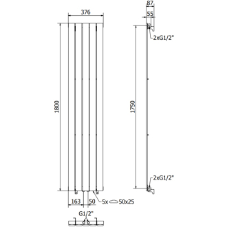 Dekoratívny radiátor Mexen Boston 1800 x 376 mm, 740 W, antracit - W213-1800-376-01-66