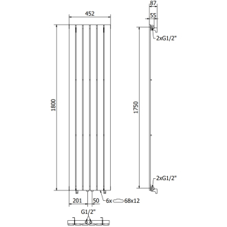 Dekoratívny radiátor Mexen Boston 1800 x 452 mm, 888 W, antracit - W213-1800-452-00-66