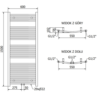 Mexen Ares elektrický radiátor 1500 x 600 mm, 600 W, zlatý - W102-1500-600-2600-50